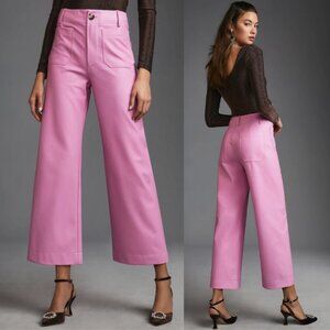 MAEVE ANTHROPOLOGIE The Colette Cropped Wide-Leg Vega Leather Pants Pink Size 32